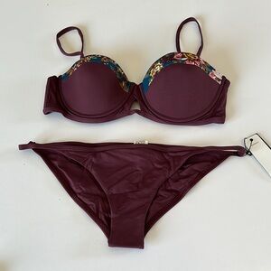 Tavik 3 piece Purple Bikini Set with Floral Accents